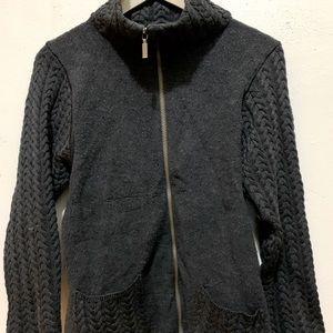 Barbour Grey Cable Knit Merino Wool Zip Sweater Jacket Scotland size 6 womens